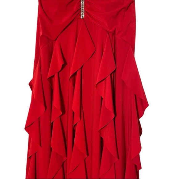 Red Cocktail Dress with Rhinestones and Ruffles  Scott McClintock Size 10 - Picture 3 of 7